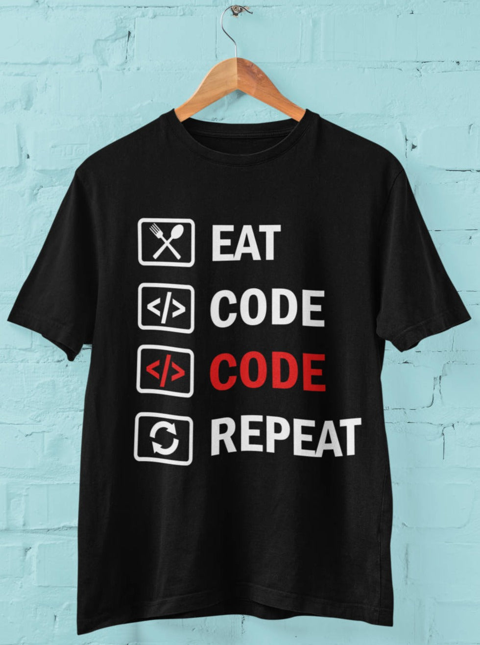Eat Code Code Repeat - Half Sleeve T-Shirt For Men