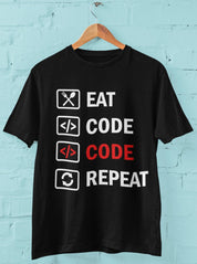 Eat Code Code Repeat - Half Sleeve T-Shirt For Men