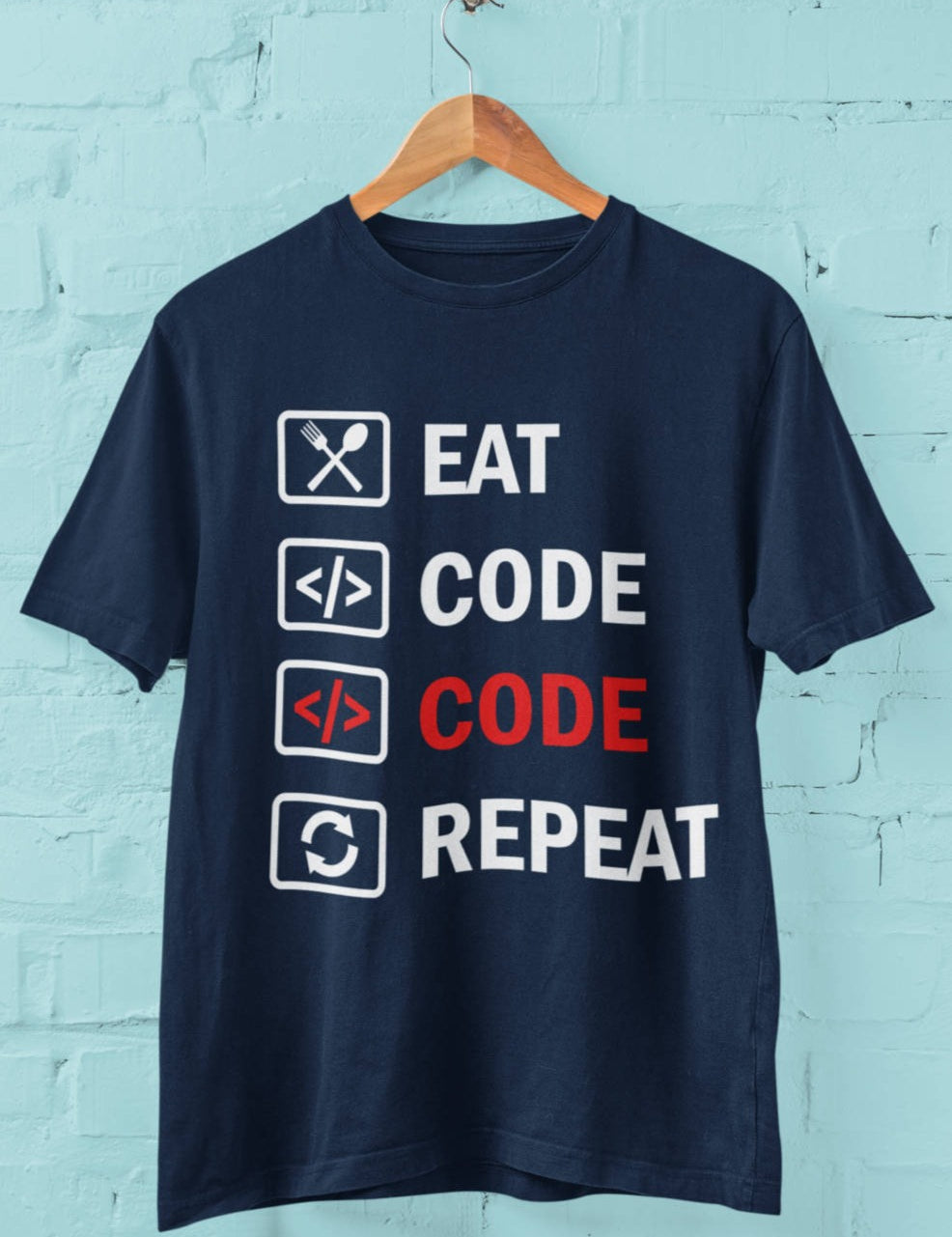 Eat Code Code Repeat - Half Sleeve T-Shirt For Men