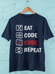 Eat Code Code Repeat - Half Sleeve T-Shirt For Men