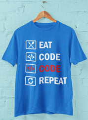 Eat Code Code Repeat - Half Sleeve T-Shirt For Men