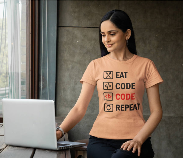 Eat Code Code Repeat - Half Sleeve Tshirt - Women