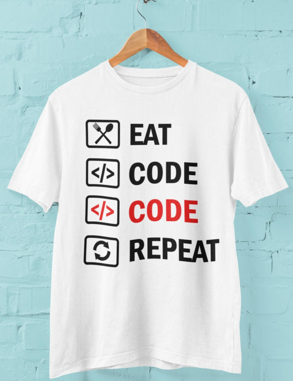 Eat Code Code Repeat - Half Sleeve Round Neck Tshirt - Women