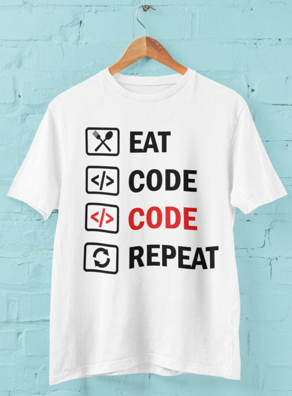 Eat Code Code Repeat - Half Sleeve Round Neck Tshirt - Women