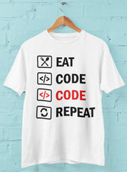 Eat Code Code Repeat - Half Sleeve Round Neck Tshirt - Women