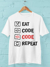 Eat Code Code Repeat - Half Sleeve Round Neck Tshirt - Women