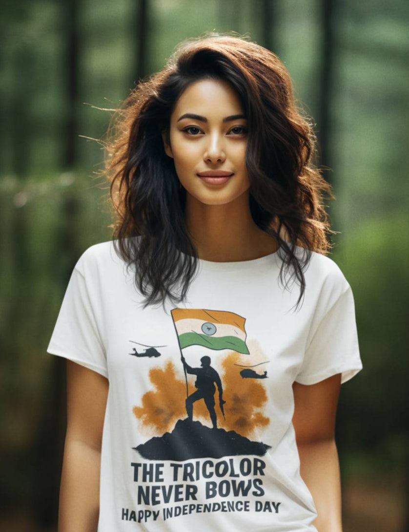 Independence Day Women Tshirt with Tricolor Flag