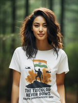 Independence Day - Tri Color Never Bows - Half Sleeve Round Neck T-Shirt-Women