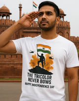 Independence Day - Tri Color Never Bows - Half Sleeve Round Neck T-Shirt-Men