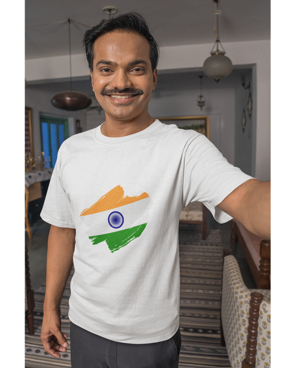 Indian Flag - Men Half Sleeve Tshirt-White