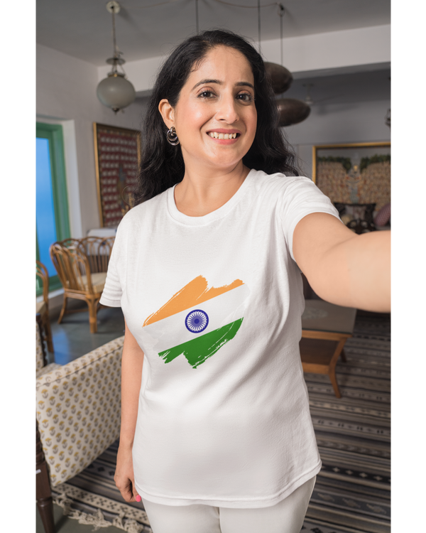 Indian Flag - Women Half Sleeve Tshirt-White