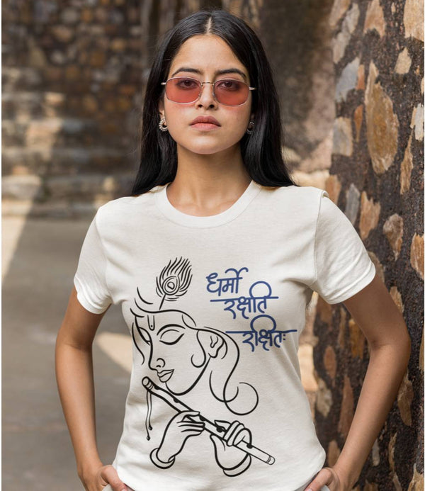 Janmashtami Dharmo Rakshati Rakshitah - Half Sleeve Round Neck T-Shirt-Women