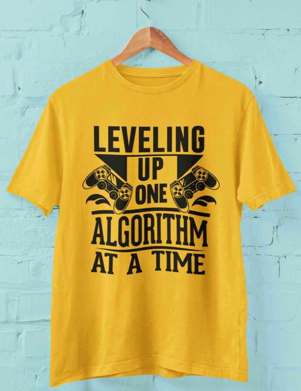 LevellingUpOneAlgorithmataTime_Tshirt_GoldenYellow.jpg