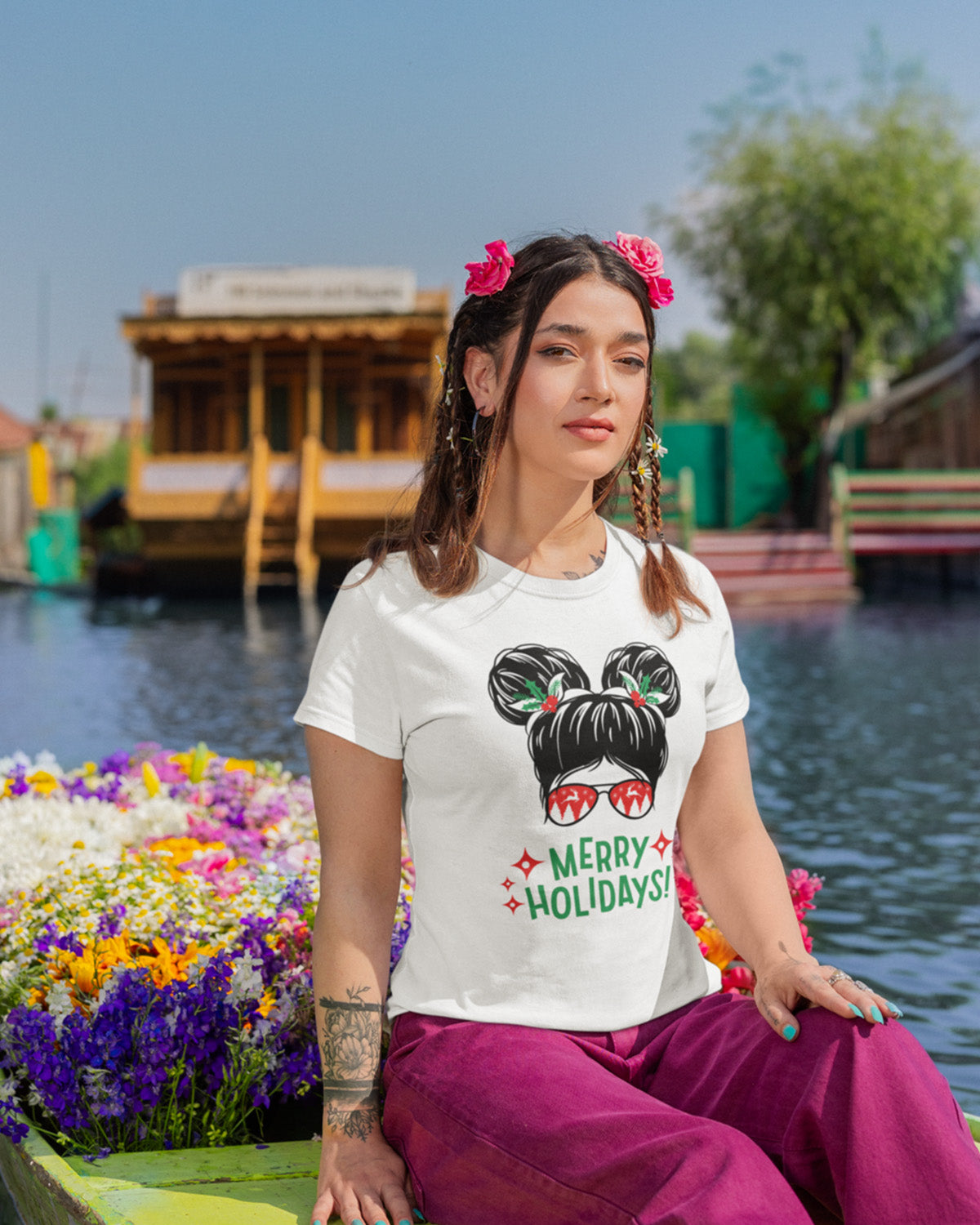 Starry Merry Holidays - Half Sleeve T-Shirt For Women