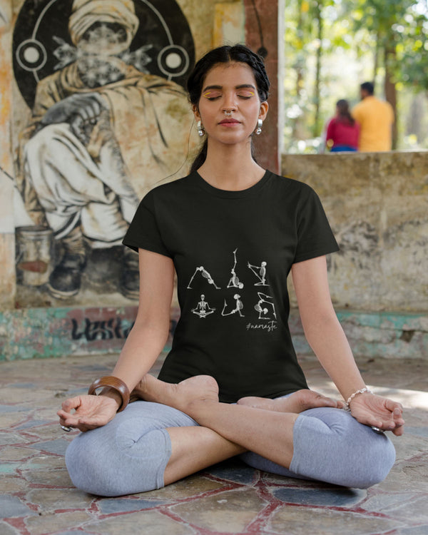 Yoga Poses Skeleton - Half Sleeve T-Shirt For Women