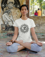 Yoga Aum Mandala Black Print - Half Sleeve T-Shirt For Women