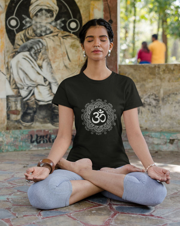 Yoga Aum Mandala - Half Sleeve T-Shirt For Women