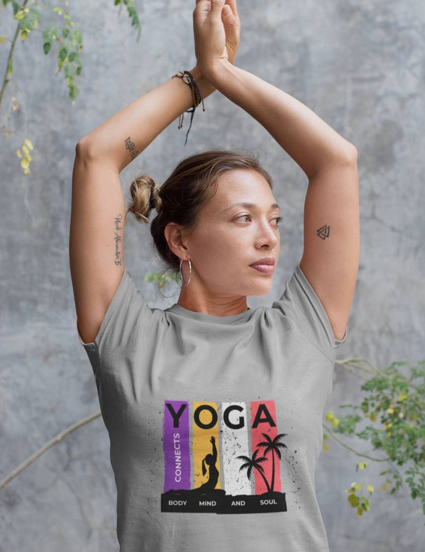 Yoga connects Mind Body and Soul- Half Sleeve Round Neck T-Shirt-Women