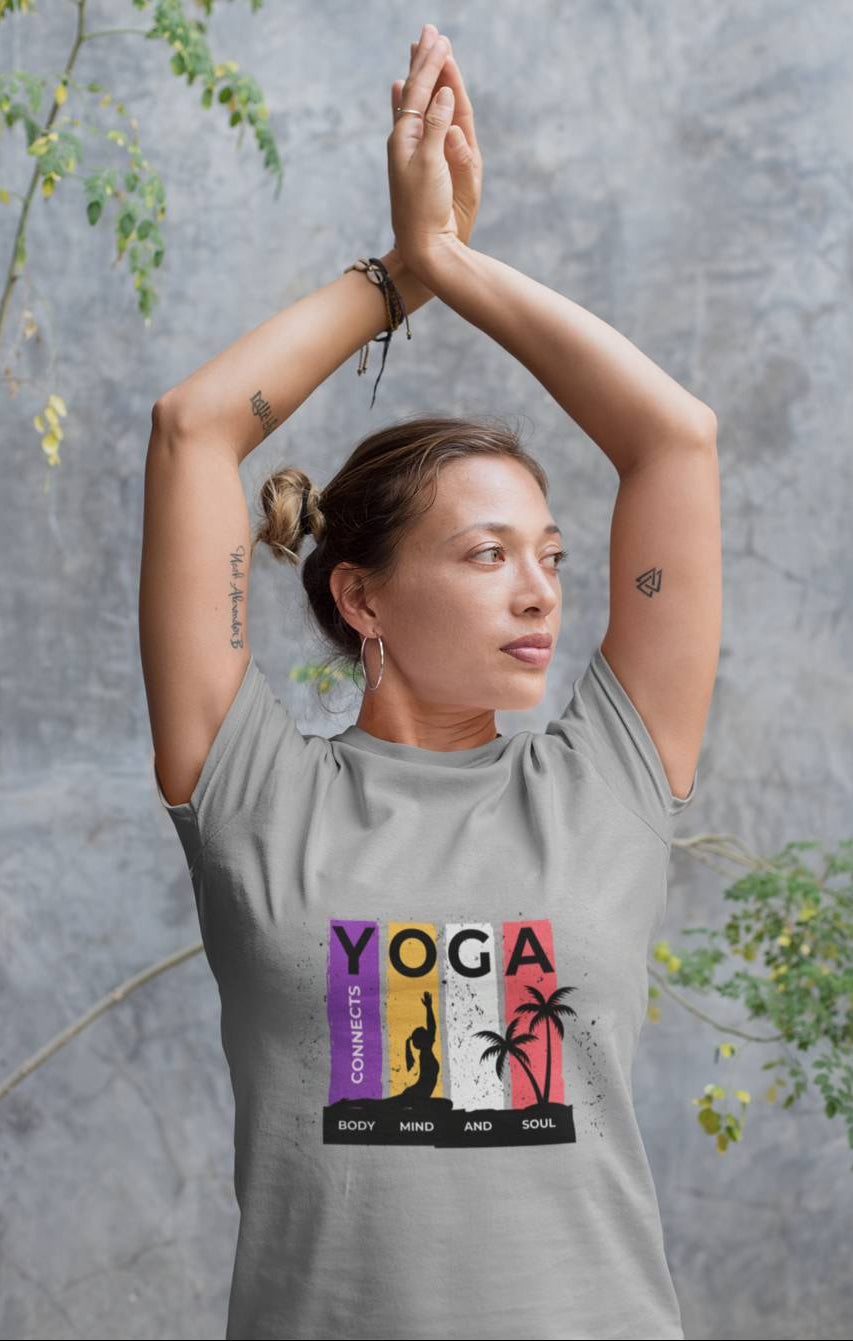Yoga connects Mind Body and Soul- Half Sleeve Round Neck T-Shirt-Women