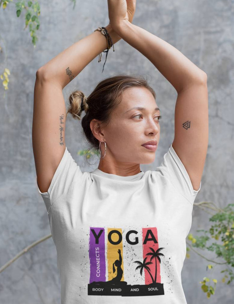 Yoga connects Mind Body and Soul- Half Sleeve Round Neck T-Shirt-Women