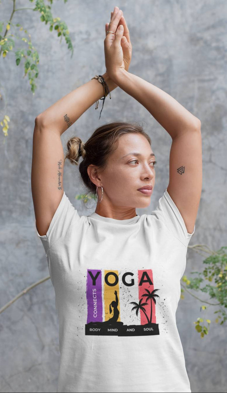 Yoga connects Mind Body and Soul- Half Sleeve Round Neck T-Shirt-Women