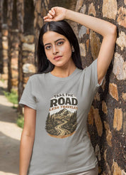 Take The Road Less Travelled - Half Sleeve Round Neck T-Shirt-Women