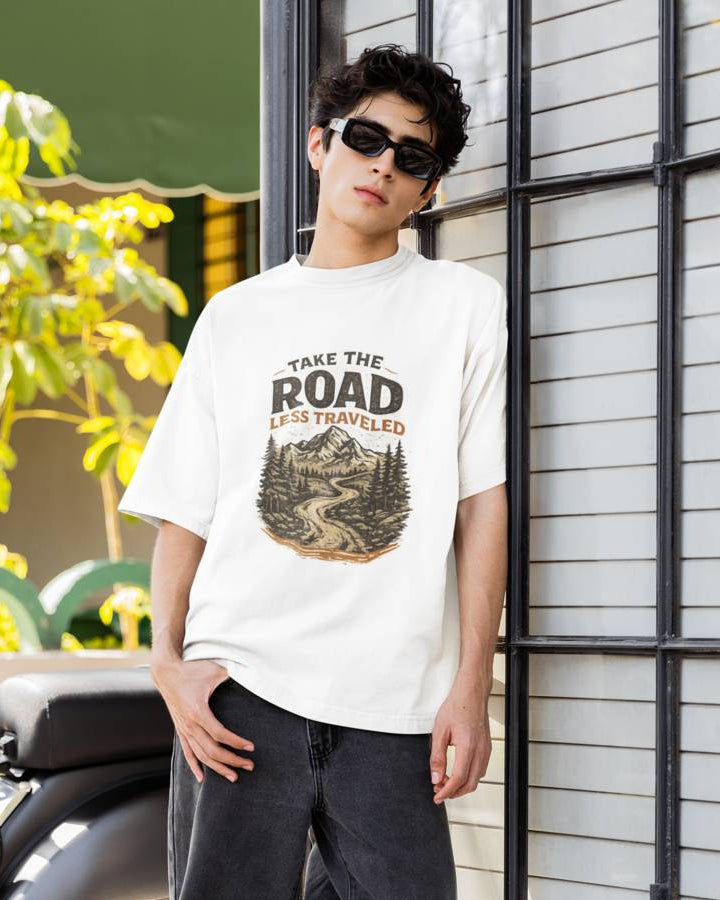 Take The Road Less Travelled  - Half Sleeve Round Neck T-Shirt-Men